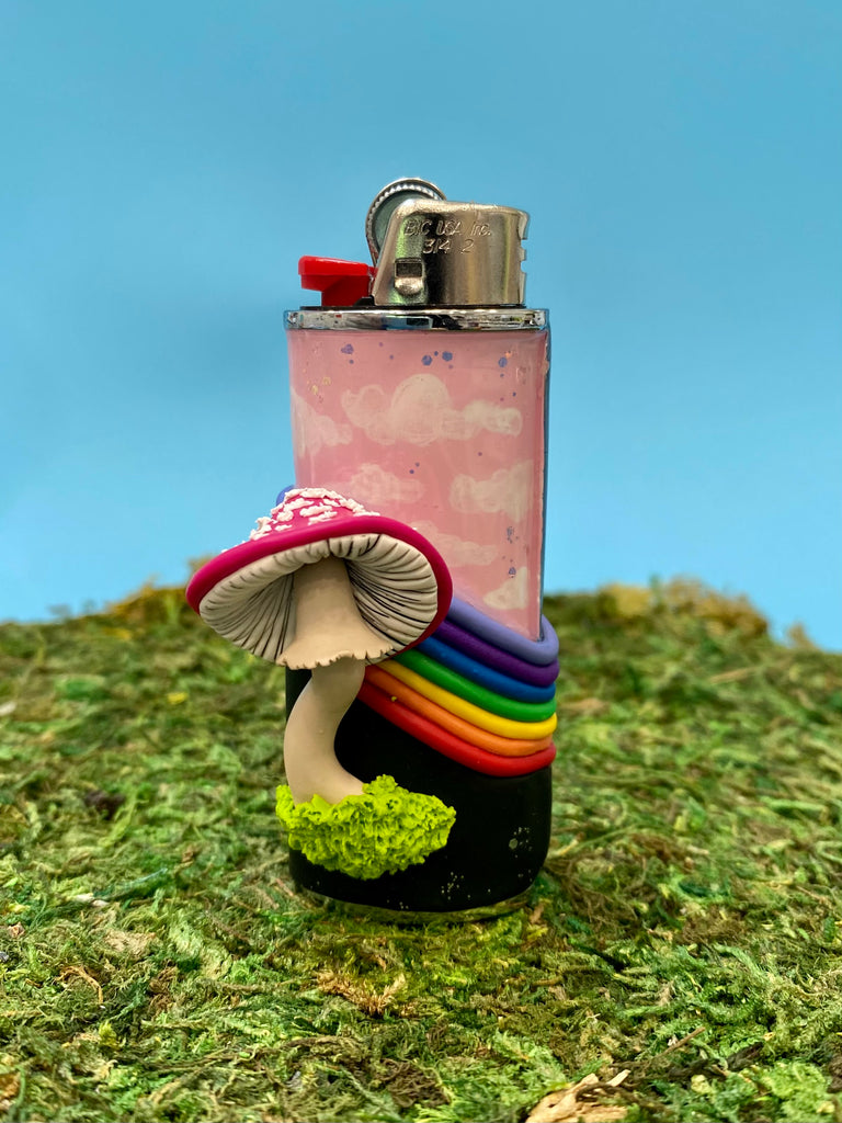Pink Mushroom Rainbow BIC Lighter case