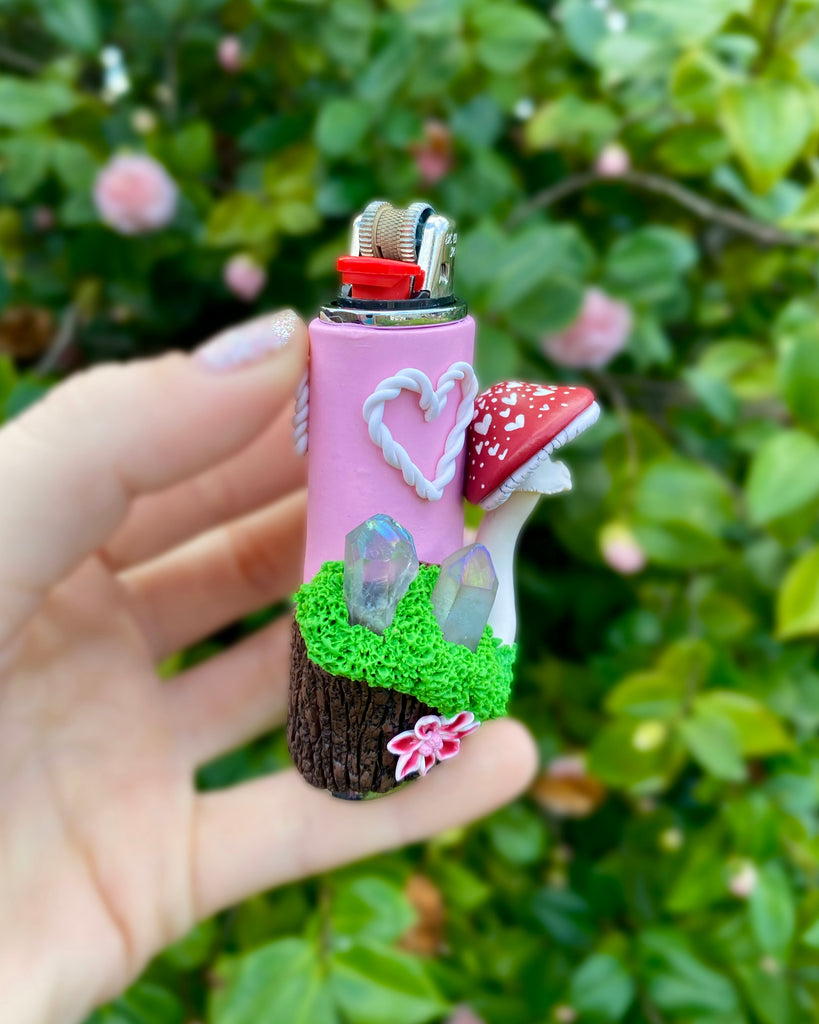 Pink & Red Mushroom with hearts BIC Lighter case
