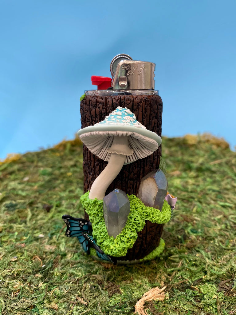Blue Butterfly Mushroom BIC Lighter case