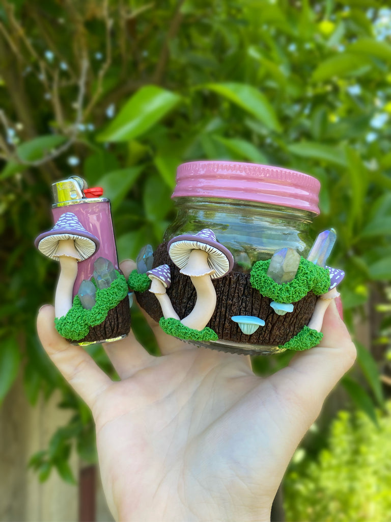 Purple Mushroom Stash Jar Set