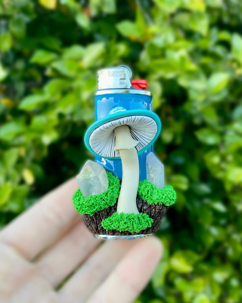 Blue Mushroom BIC Lighter Case