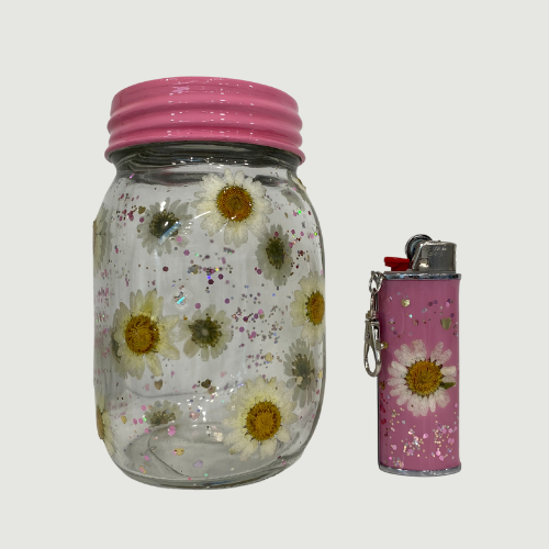 Glitter Daisy Lighter & Jar Set