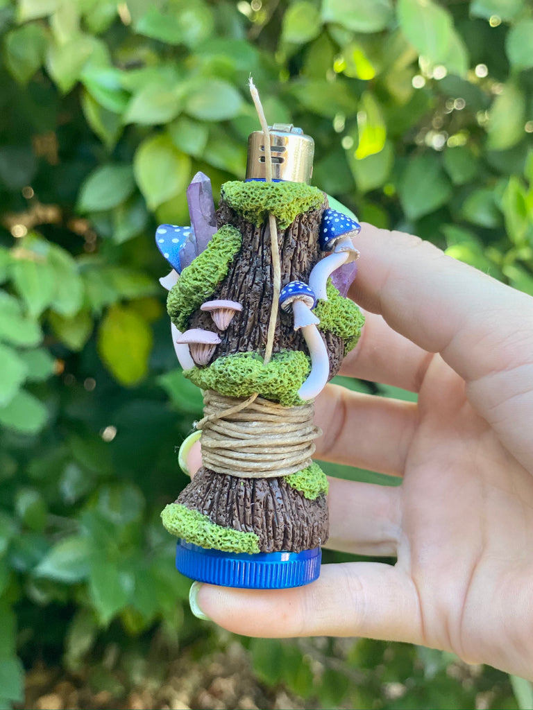 Blue and Purple Mushroom Grinder Lighter Sleeve