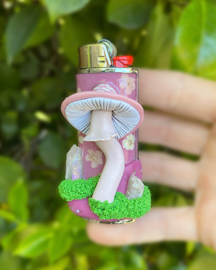 Pink floral Mushroom Lighter Case