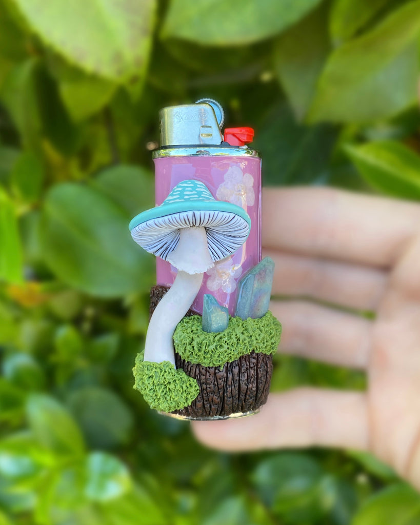 Blue & Pink Floral Mushroom Lighter Case