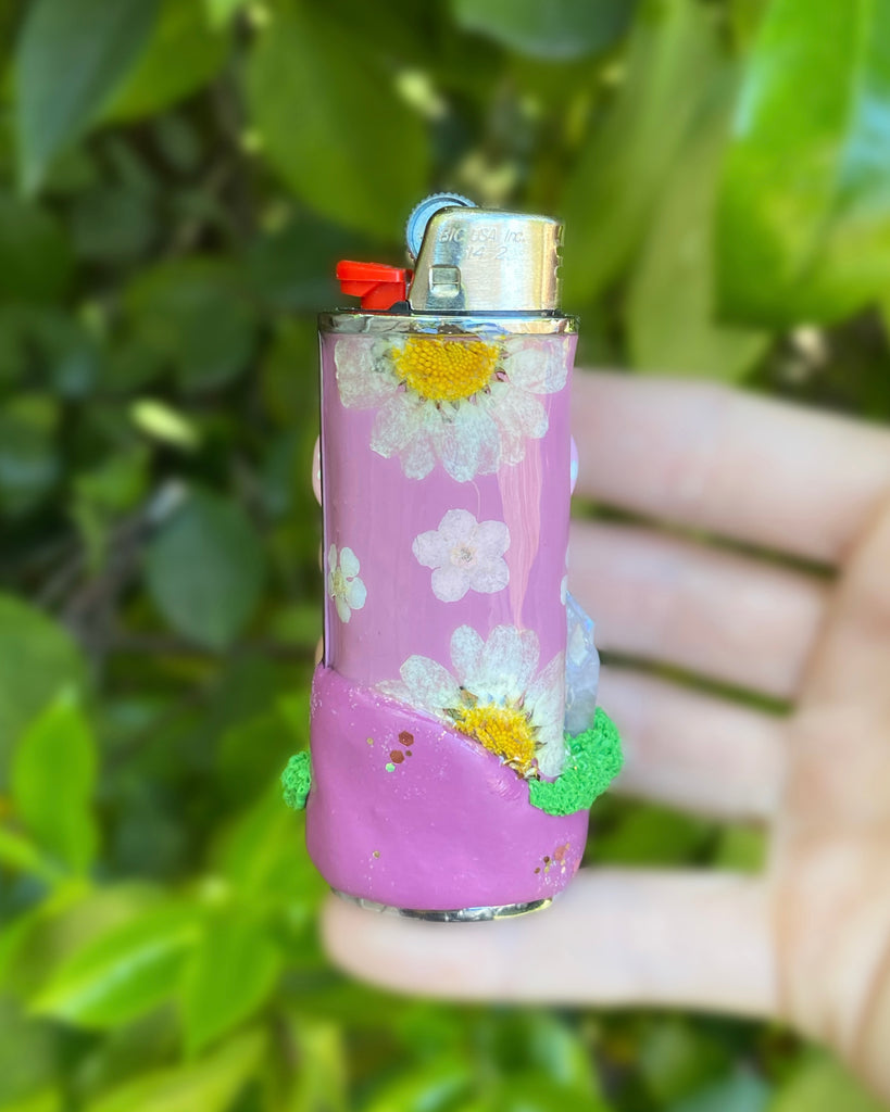 Pink floral Mushroom Lighter Case